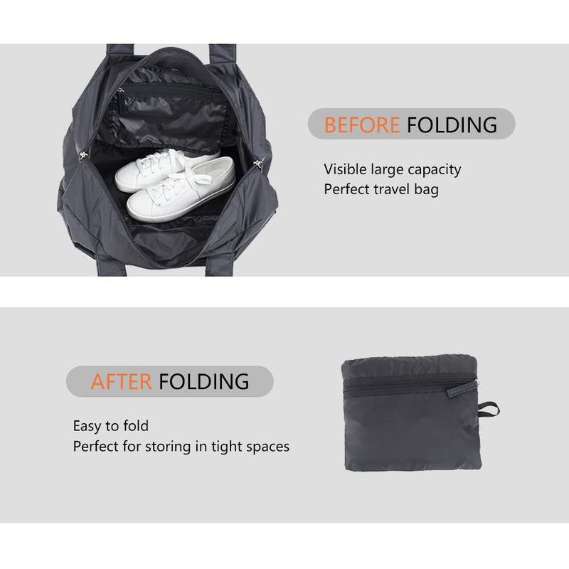 folding leisure trave duffel tote bag zipper nylon waterproof bag Lightweight Duffle Bags For Women & Men Black/174