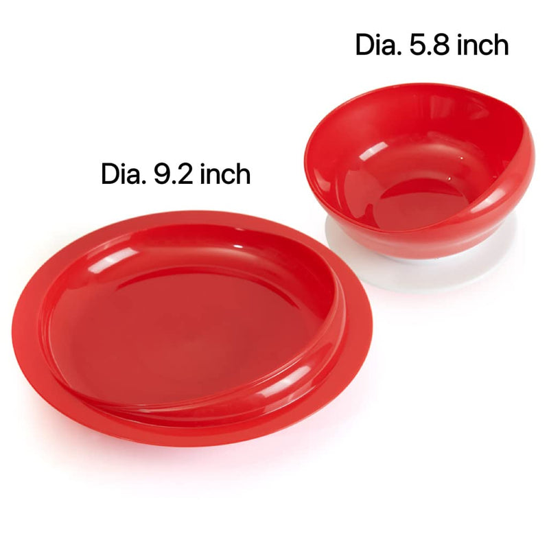 [Australia] - Spill Proof Scoop Bowl and Plate with Non-Skid Suction Base, Adaptive Self-Feeding Dinnerware for Elderly/Disabled (Red Combo Set) RED COMBO SET 