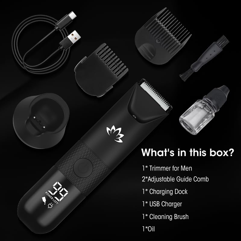 [Australia] - Manscape Trimmer for Men - Electric Body Hair Trimmer with Light, IPX7 Waterproof Electric Razor for Balls/Pubic/Groin/Legs/Chest Hair Removal, Lightweight with LED Display, Gifts for Him Dad 