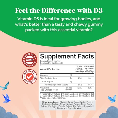 Bundle of Kids DHA Omega 3 Gummies with Vegetarian 6 9 for Vision Brain & Immunity and Chewable Vitamin D Gummies for Kids - 1000 IU Per Serving Vitamins - Immune Support Muscle Teeth & Bone Health