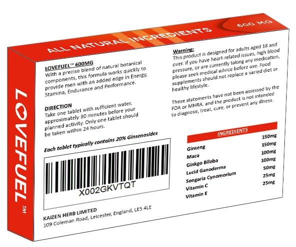 LOVEFUEL 600mg UK | Stronger | Longer | Harder | Performance | Extra Strength Enhancing Pills, Stamina Endurance Booster Supplement Pills for Men | 10 Ginseng LIBIDO Booster Tablets