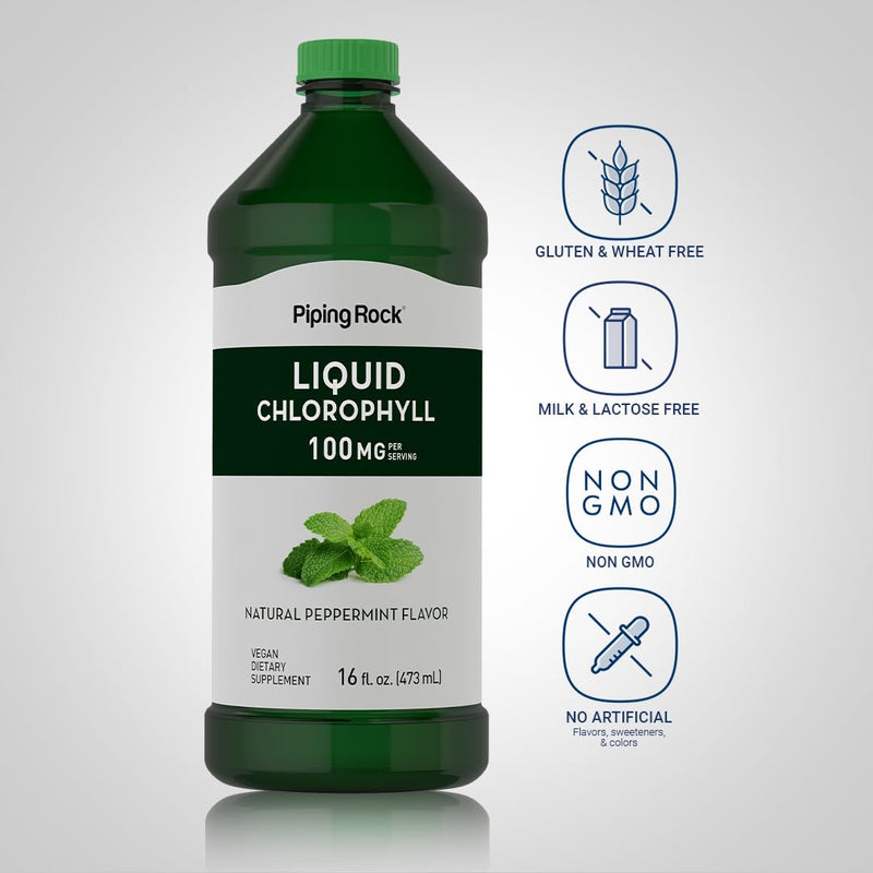 [Australia] - Piping Rock Chlorophyll Liquid Drops 100mg | 16 oz | Natural Peppermint Flavor | Vegetarian, Non-GMO, and Gluten Free Formula 