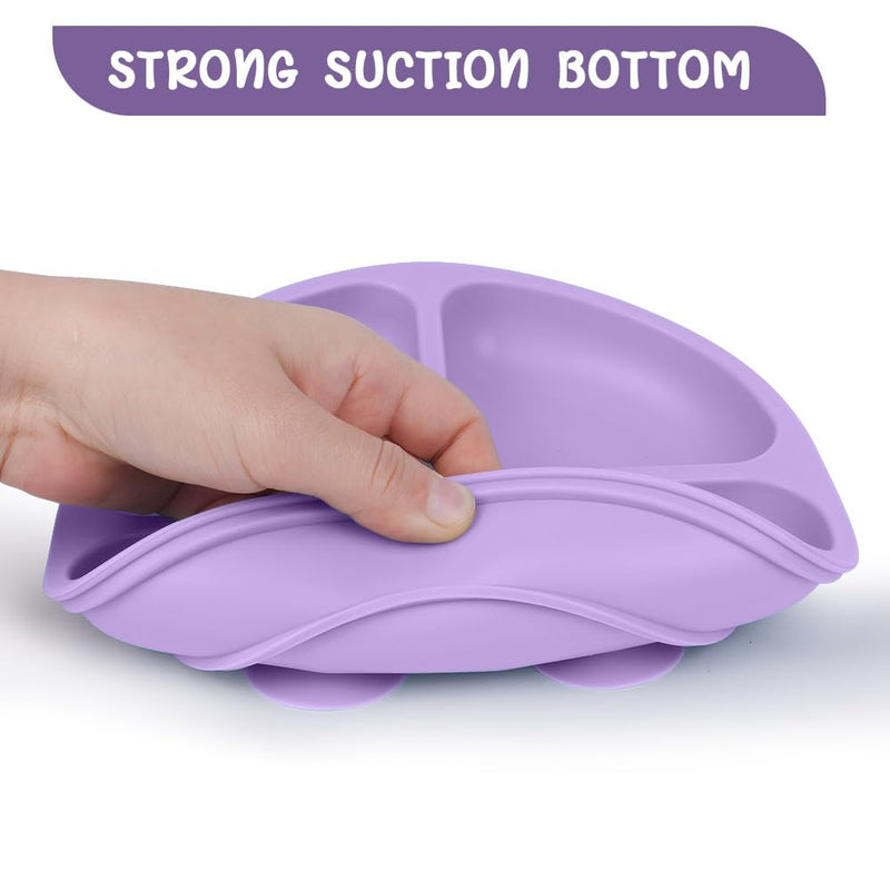 [Australia] - Vicloon Suction Plates, 2 Pcs Baby Toddler Plate Silicone, BPA Free Divided Plate, Divided Plate Design,Silicone Grip Dish Microwave & Dishwasher Safe pink & dark purple*2PCS 