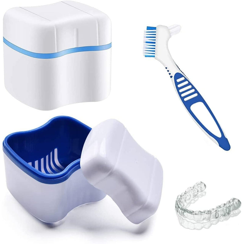 [Australia] - BTwood - Denture Bath Kit - Includes 2 Denture Bath Cups + 2 Denture Cleaner Brushes + 2 Strainer Baskets - Ideal for Dentures, Retainers & Mouthguards, 1.0 Fl Oz 