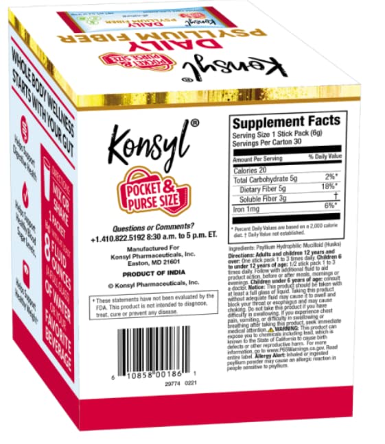 [Australia] - Konsyl Daily Psyllium Fiber Stick Packs - On-The-Go Fiber Supplement Powder - Convenient, All-Natural Soluble Fiber, Gluten-Free & Sugar-Free, Vegan & Keto - 30 Packets 30 Servings (Pack of 1) Original 