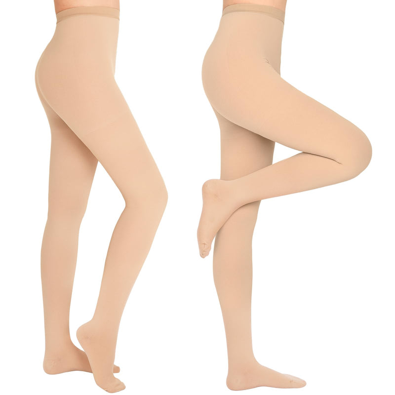 [Australia] - 2 Pairs 15-20 mmHg Compression Pantyhose for Women, Closed Toe Compression Stockings, Waist High Opaque Compression Tights for Varicose Veins, Swelling, Teacher, Doctor Medium Beige-Closed Toe 