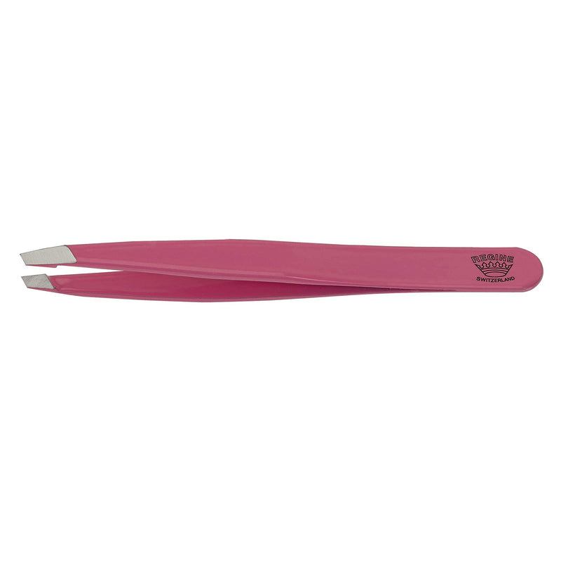 [Australia] - Slant Tweezer - Handmade in Switzerland - Professional Eyebrow & Facial Hair Remover - Etched Interior Grabs Hair from The Root - Perfectly Aligned Tips - Stainless Steel, Pink 