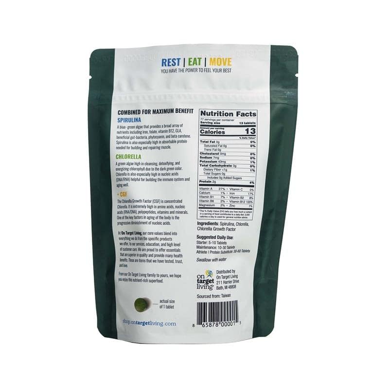 [Australia] - On Target Living Spirulina Chlorella + CGF | 1000 Supergreen Tablets | Vegan | Immune Support | High in Protein | Alkalyzing | Nutrient Dense | Energy | Recovery 