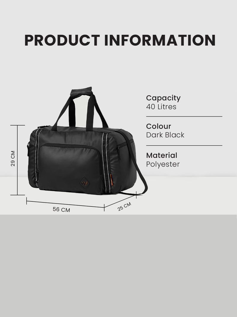 Wildcraft Dark Edition 25 L Duffle Bag for Men & Women Multiple Pockets, Adjustable traps Travel, Gym & ports Bag S Dark Black