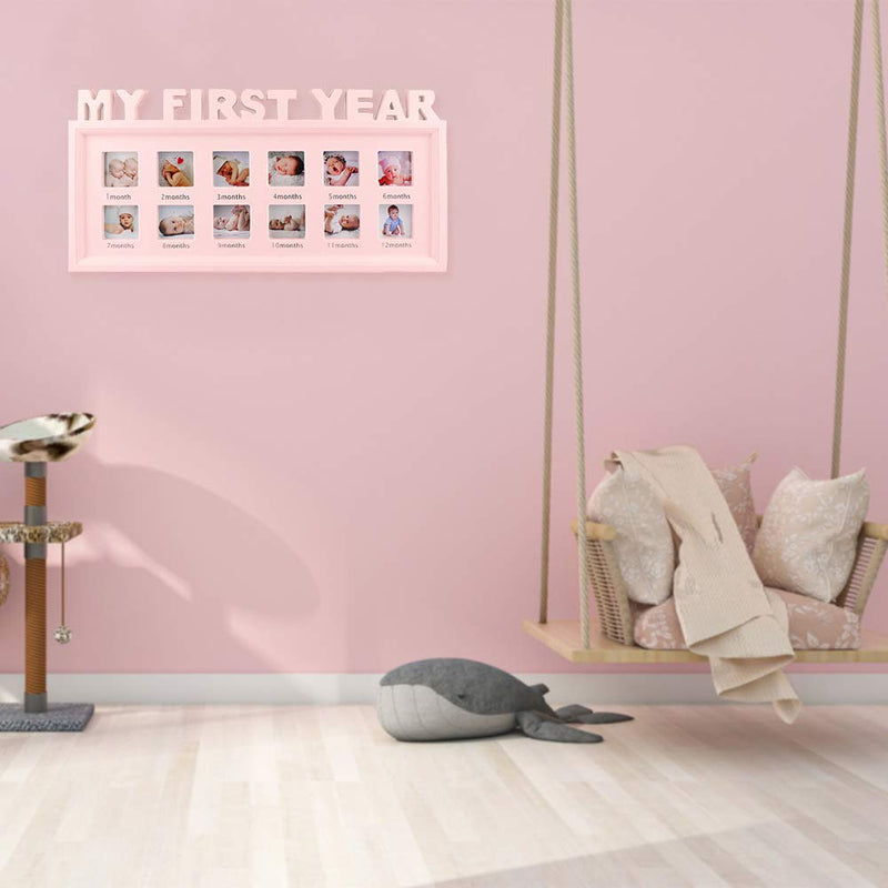[Australia] - ESTAMICO My First Year Frame Baby Picture Keepsake Frame for Photo Memories, Pink 
