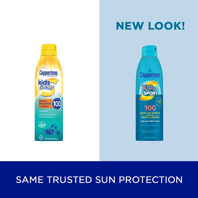 [Australia] - Coppertone SPORT Kids Sunscreen Spray SPF 100, Water Resistant, Continuous Spray Sunscreen for Kids, Broad Spectrum Sunscreen SPF 100, 5.5 Oz Spray 