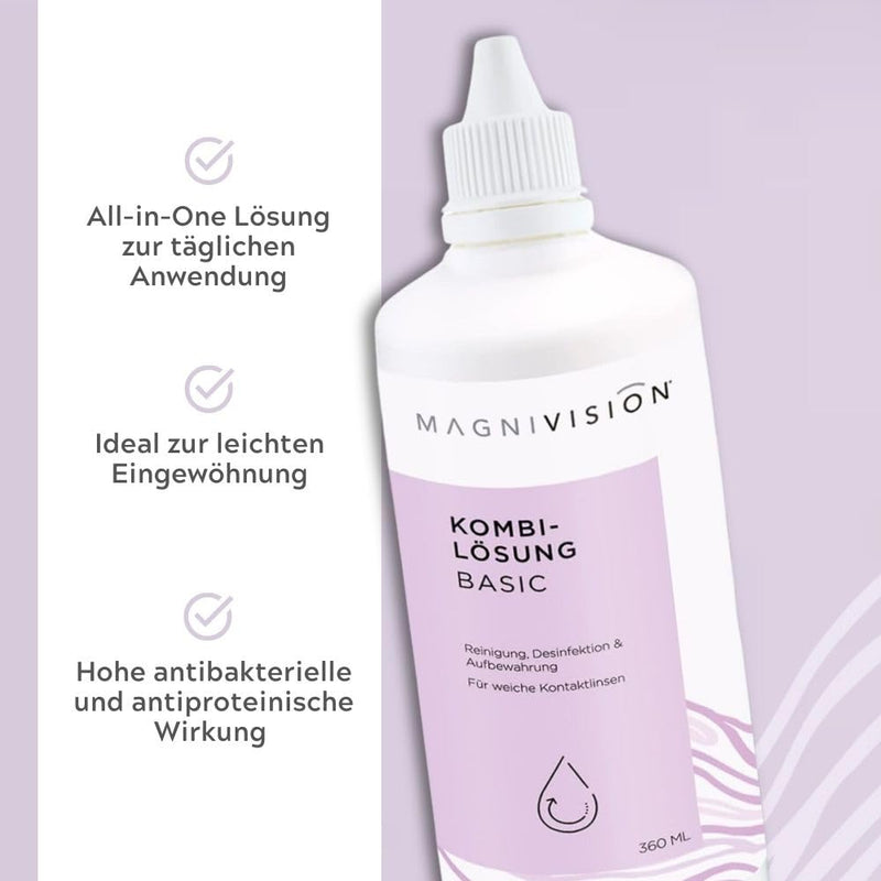 [Australia] - MAGNIVISION combination solution Basic, 100ml (travel size) combination solution for soft contact lenses, for cleaning and storing soft contact lenses, borate-free, Made in Europe 