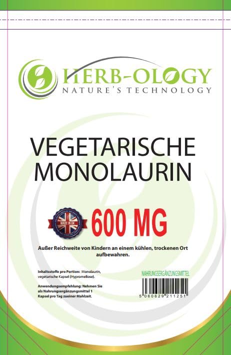 HB Monolaurin | 60 High Strength Monolaurin Capsules - 600mg-Monolaurin per Serving | No Artificial Ingredients or Fillers | Non-GMO, Gluten & Allergen Free | Manufactured in The UK 60 count (Pack of 1)