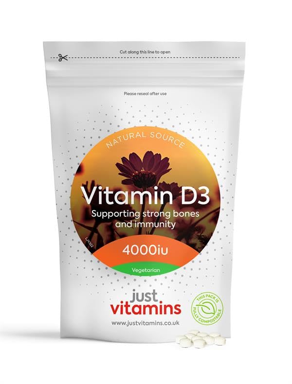 Vitamin D3 4000iu (100µg) | 60 Tablets | High Strength Cholecalciferol | Supports Immune System, Bone & Muscle Health | Easy to Swallow | UK Made Premium Quality | Just Vitamins
