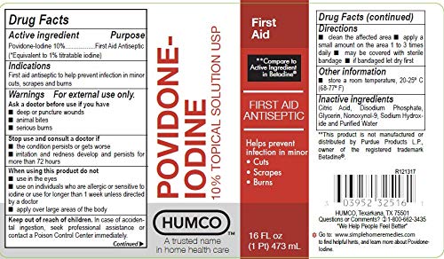[Australia] - Humco 232516001 Povidone Iodine 10% Topical Solution, 16oz 