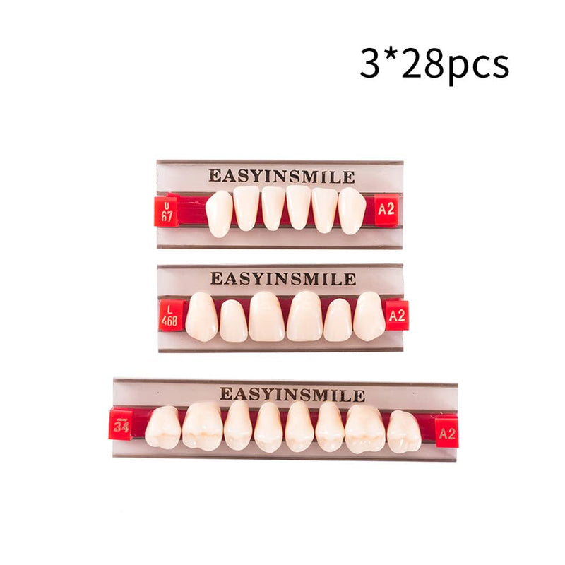 Easyinsmile Dental Synthetic Resin Teeth A2 A3 False Upper Lower Teeth Replacement Dentures for Halloween (A2, Full Set 468+U67+34)