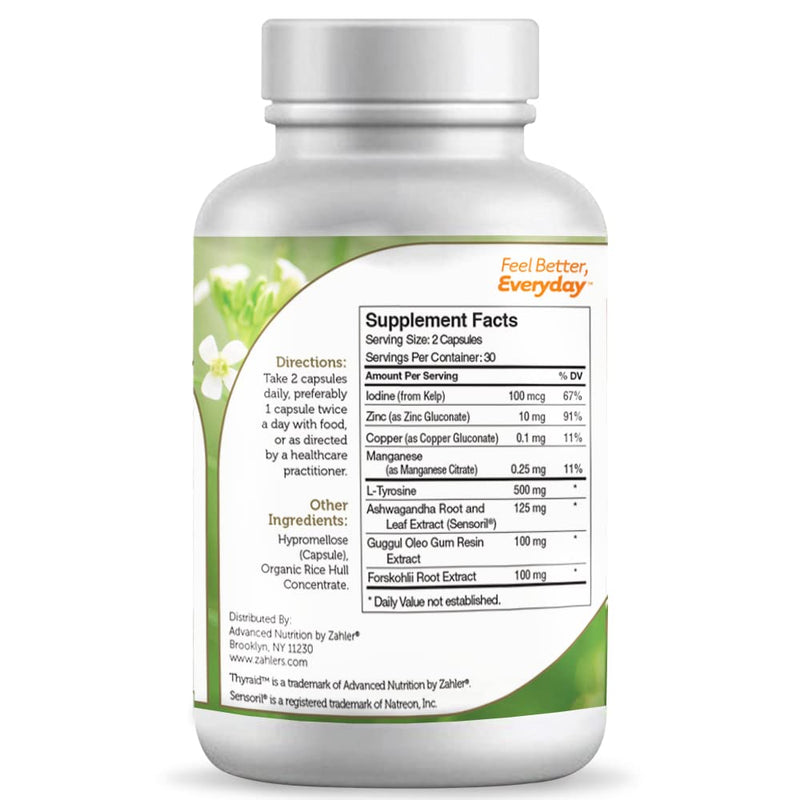 [Australia] - Zahler Thyraide, Thyroid Support Supplement with Iodine and L-Tyrosine, Helps Maintain Thyroid Health & Metabolism, Certified Kosher, 60 Capsules 60 Count (Pack of 1) 