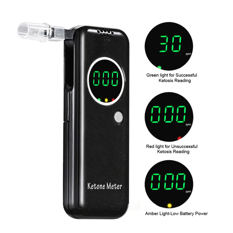 [Australia] - Ketone Breath Monitoring Analyzer for Acetone Check - Professional Breath Ketosis Meter Upgraded Home Ketone Monitors Tester with 10 Mouthpieces, Ketogenic or Any Nutrition & Fitness Program Black 