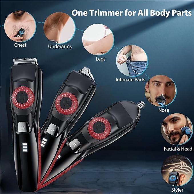 [Australia] - 40 Precisions Electric Beard Trimmer for Men, Mens Grooming Trimmer for Beard, Mustache, Face and Ear Hair, Multi-Series Clipper, Waterproof, USB C Charging, Soft Pouch (Red) Red 