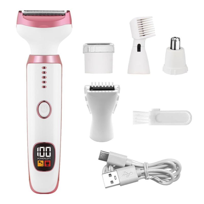 [Australia] - Electric Razors for Women, Bikini Trimmer for Women 5 in 1 Body Shaver for Nose Hair Face Eyebrow Arms Legs Armpit Underarm Pubic Area, Replaceable Lady Facial Razor Painless USB Charge Female Gift White 5 in 1 