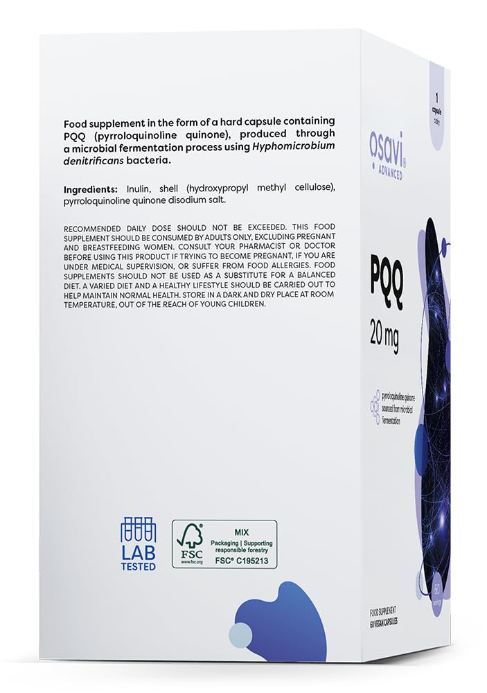 Osavi PQQ 20 mg – 60 Vegan Capsules | Microbially Fermented Pyrroloquinoline Quinone for Cellular Health Support