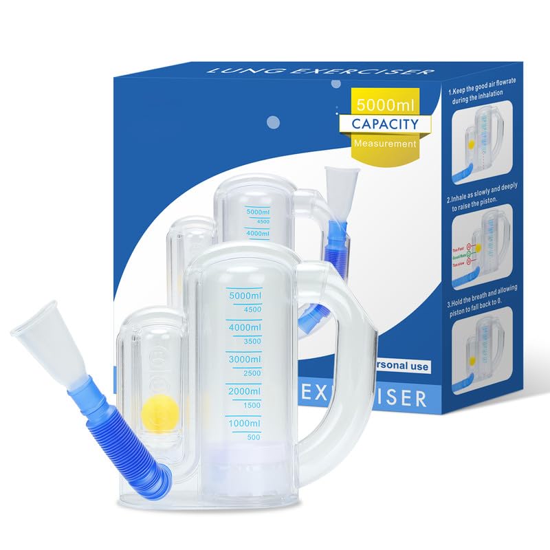 [Australia] - Breathing Trainer for Adults,Breathing Exercise Device for Lungs, 5000ml Volume Measurement with Flow Rate Indicator. transparent breathing device.breathing trainer,trainer.Incentive Spirometer Adult. 
