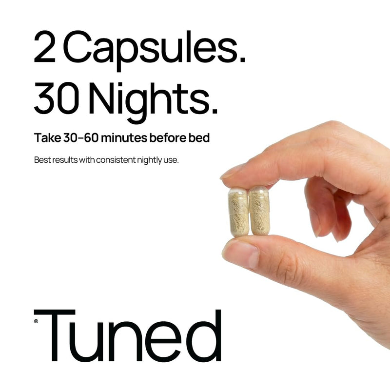 TUNED Night Capsules - Natural Sleep Supplement & Sleeping Aid for Adults with Magnesium Bisglycinate, L-Theanine & Apigenin - Non Melatonin Sleeping Tablets | UK Made GMP Certified