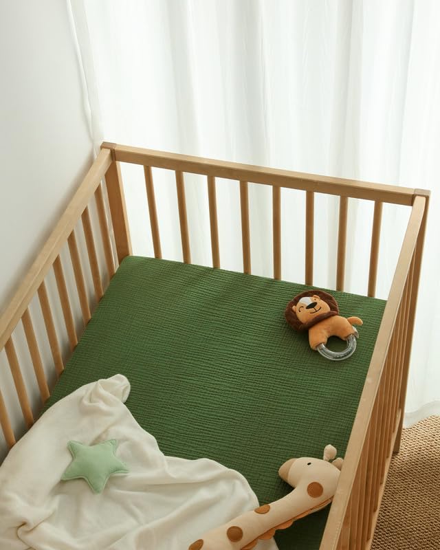 [Australia] - Muslin Crib Sheets, Cotton Neutral Crib Sheet for Baby Girls and Boys, Fitted for Standard Crib Mattress & Toddler Bed Mattress (52"x28"), Soft and Breathable, 2 Pack(Monstera&Dark Green) Monstera & Dark Green Crib Sheets 2 Pack 