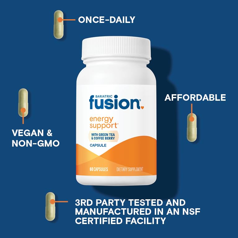 Bariatric Fusion B Vitamins for Energy Support | B-Complex with 70mg Natural Caffiene | Vegan Capsules | Bariatric Vitamins for Women and Men | Gluten, Dairy and Soy Free | Non-GMO | 60 Count