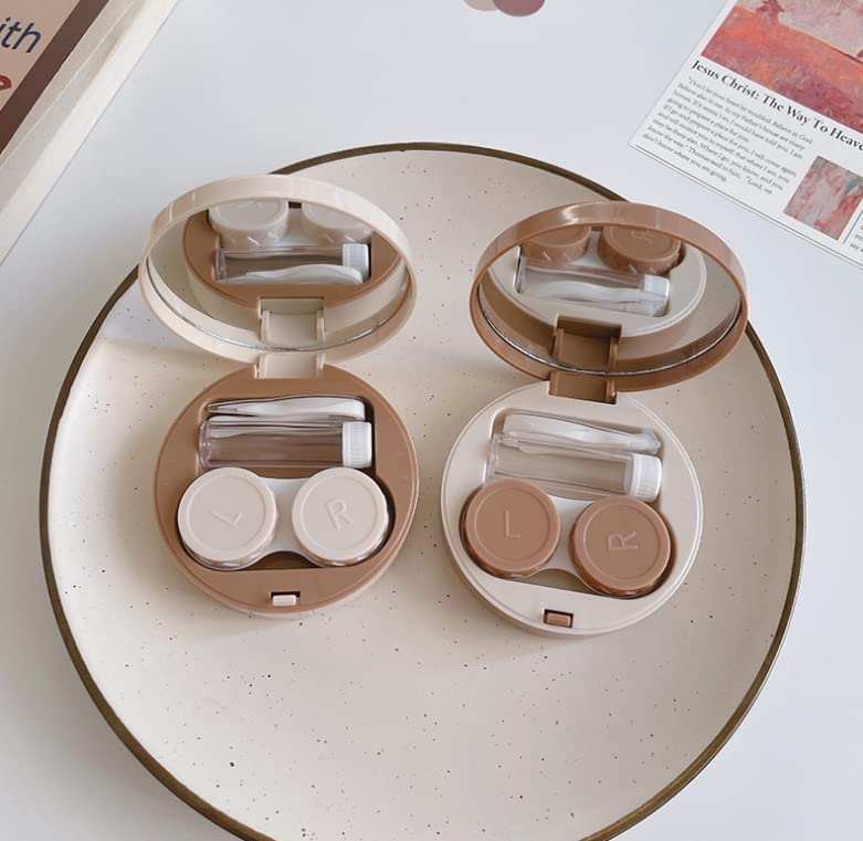[Australia] - HLLMX 2 PCS Contact Lens Case Travel Case Holder Storage Box Portable Contact Lens Container Soak Kit for Travel&Home (White,Khaki) 