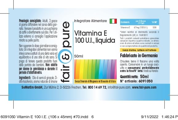 [Australia] - Fair & Pure® - Vitamin E oil 100 IU - 50ml - as D-alpha-tocopherol with lemon oil - vegan - Vitamin E drops - for internal and external use 