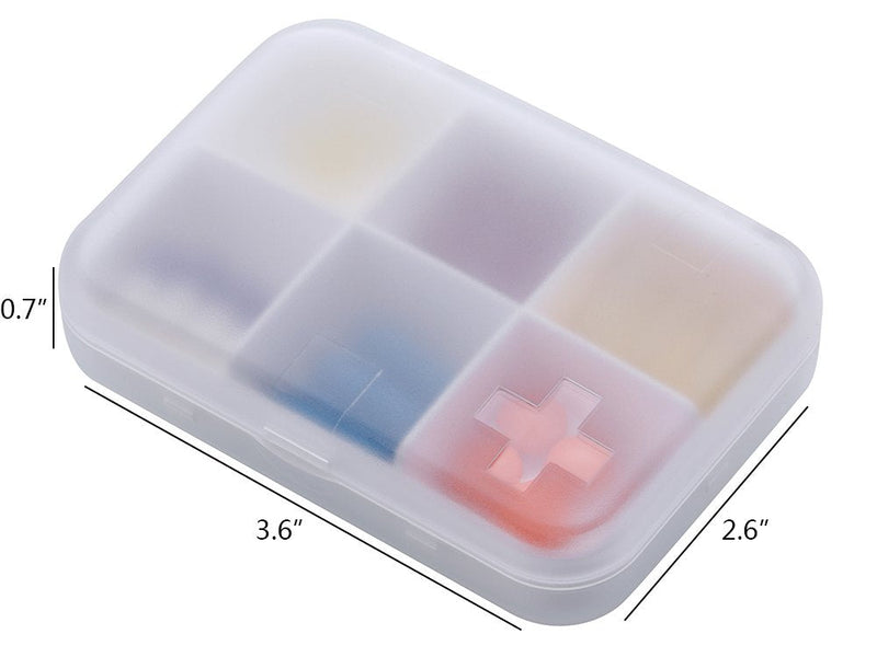 Portable Pill Case, 6 Compartment Compact Small Pill Organizer, White | Pocket-size slim pill box for purse, travel bag, workdays, vitamins, and short-trip daily doses medicine container 1 Count (Pack of 1) 6 Compartment White