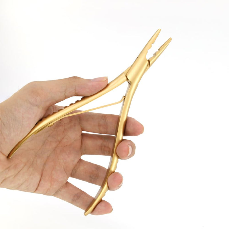 Hair Extension Tool Stainless Steel Hair Pliers with 2 Holes Microlinks Remover Beads Opener Tool Weft Extension Hair Styling Hair Beauty Salon Accessories Gold
