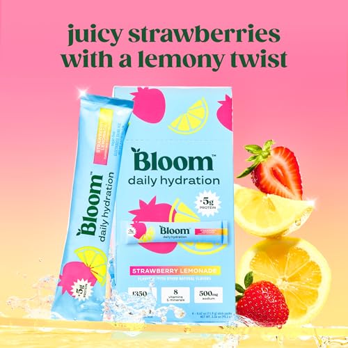 Bloom Nutrition Hydration Electrolyte Sticks, Strawberry Lemonade, 10 Count | Electrolytes with Collagen, 5g Protein, Vitamins & Minerals, Sugar Free Drink Mix 5 Servings (Pack of 2)