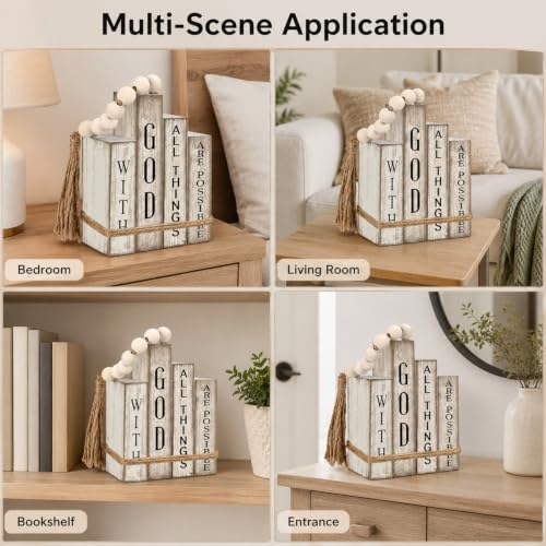 5 PCS Wooden Ornaments for House Book Shaped Decor with Bible Theme