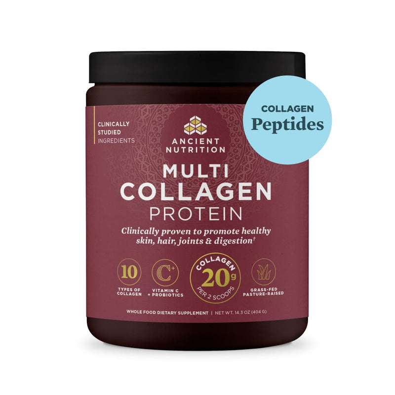 [Australia] - Ancient Nutrition Collagen Peptides Powder, Multi Collagen Protein, Women & Men, Vitamin C, Probiotics, Hydrolyzed Collagen, Supports Skin, Joints, Gut Health, Unflavored, 40 Servings 