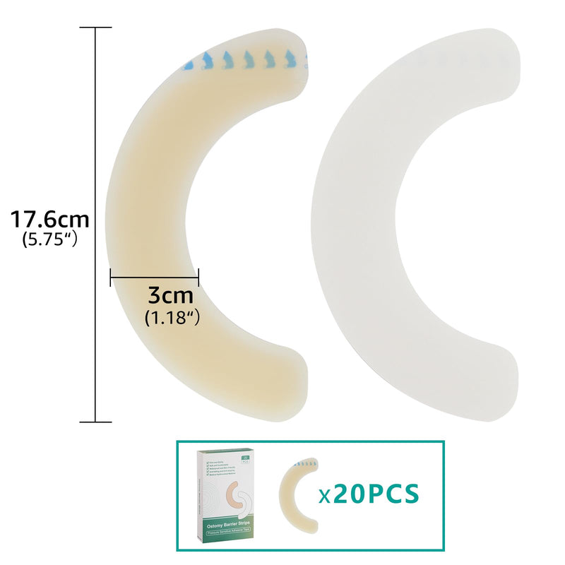 [Australia] - Ostomy Barrier Strips [Pack of 20], Elastic Barrier Strips for Colostomy Bags, Latex-Free Skin Barrier Strips,Hydrocolloid Ostomy Extenders,Waterproof Half Rings for Sealing Ostomy Bag 