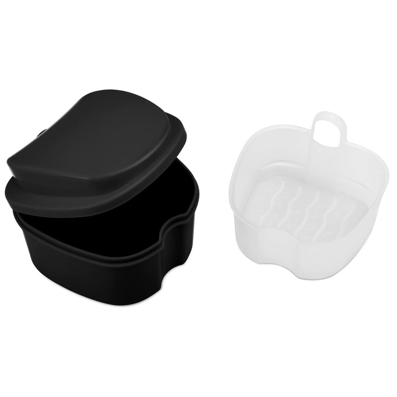 [Australia] - Annhua Denture Cup Retainer Cleaning Case Denture Soaking Container With Strainer Basket, Denture Cups For Soaking Dentures Mouthguard Storage Holder - Leak Proof And Lid Waterproof - Black 