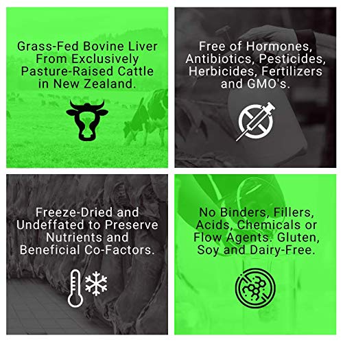 Beef Liver Supplement, Grass Fed Pasture-Raised Beef Organ Pills with Heme Iron, Vitamin A, B12 & Choline, Easy-Swallow Freeze-Dried Capsules, 90 Count