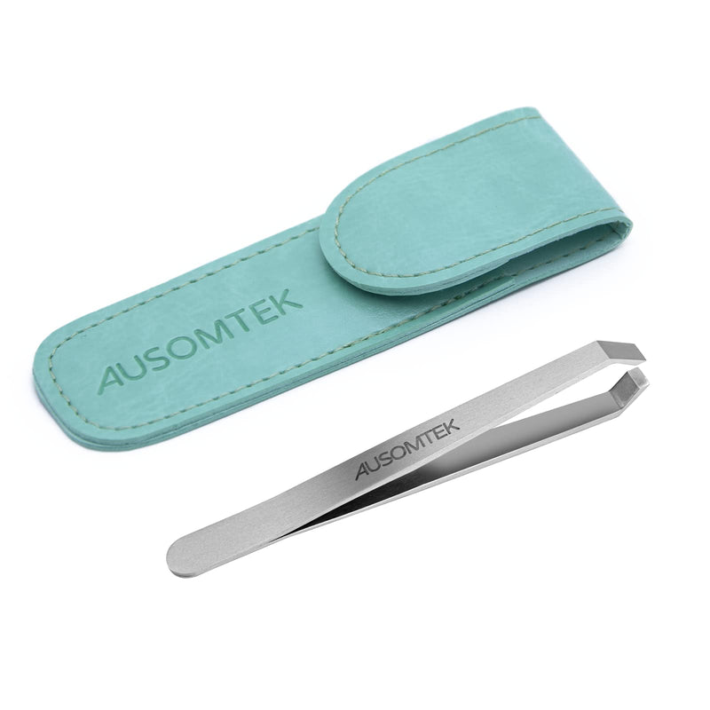 Beard Tweezers, White Hair Plucking Tweezers, Stainless Steel, Fine Hair Removal Tweezers, Eyebrows Shaping Tool, 5mm Tip, Cyan PU Case 1Pack, Silver, 1.0 Count, (BRTW-SSS-96WDQP)