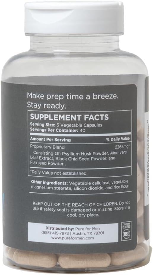 [Australia] - Pure for Men Original Vegan Cleanliness Stay Ready Fiber Supplement | Helps Promote Digestive Regularity | Psyllium Husk, Aloe Vera, Chia Seeds, Flaxseeds | Proprietary Formula | 120 Vegan Capsules 120 Count (Pack of 1) 