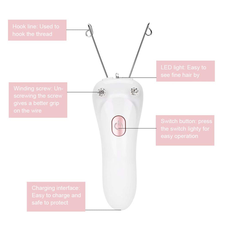 [Australia] - Threading Hair Removal, Hair Remover Electric Face Eyebrow Threading Epilator USB Charging Cotton Thread Depilation Machine Device for Women Girls Ladies () 