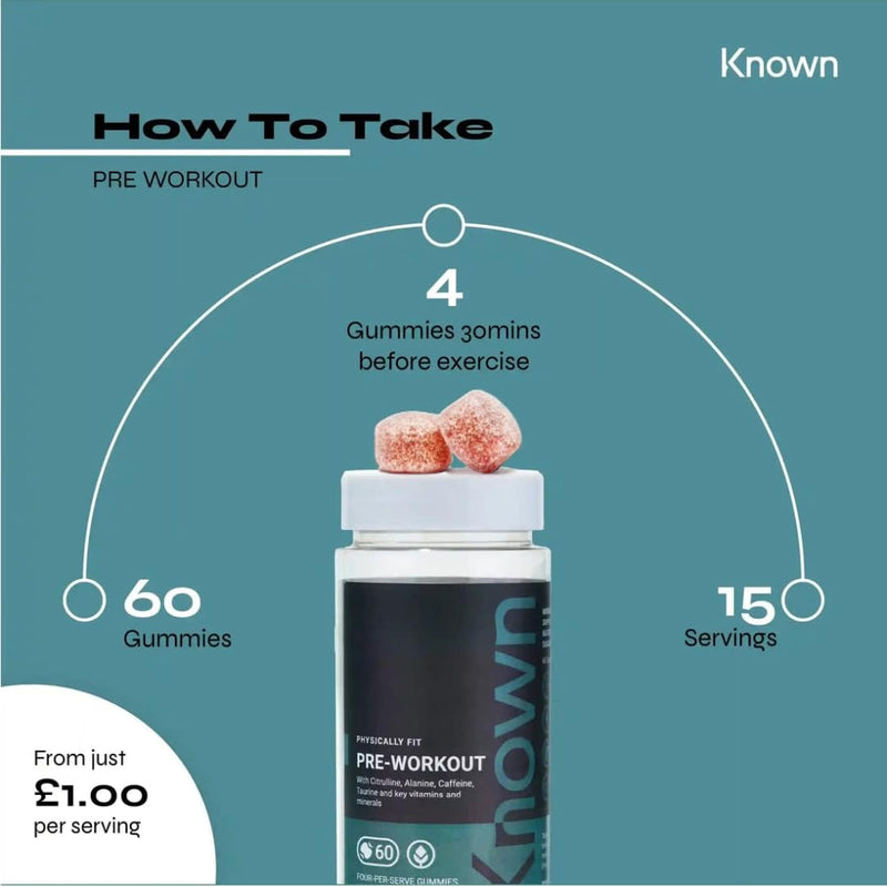 [Australia] - Known Delicious Pre-Workout Gummies – 80mg Caffeine, B Vitamins – Natural Raspberry & Yuzu Flavor – 60 Vegan Gummies, 15 Servings 