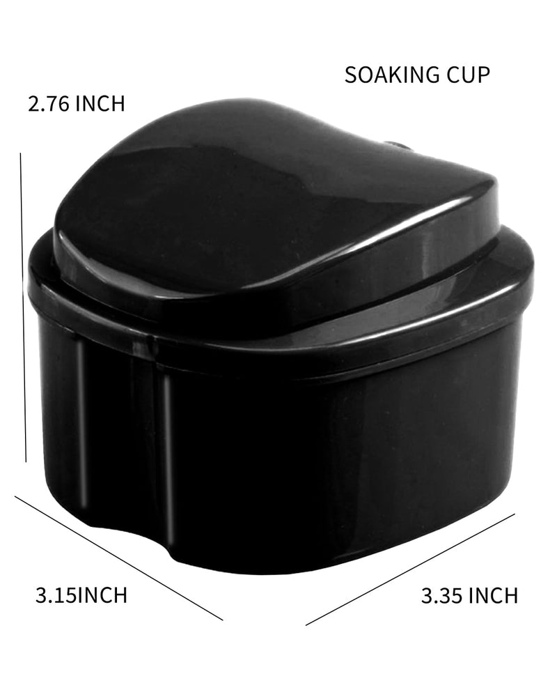 [Australia] - 3 Pack Retainer Cleaner Case Partial Denture Cleaning Case Cup and Brush for invisalign Orthodontic soaking Black 