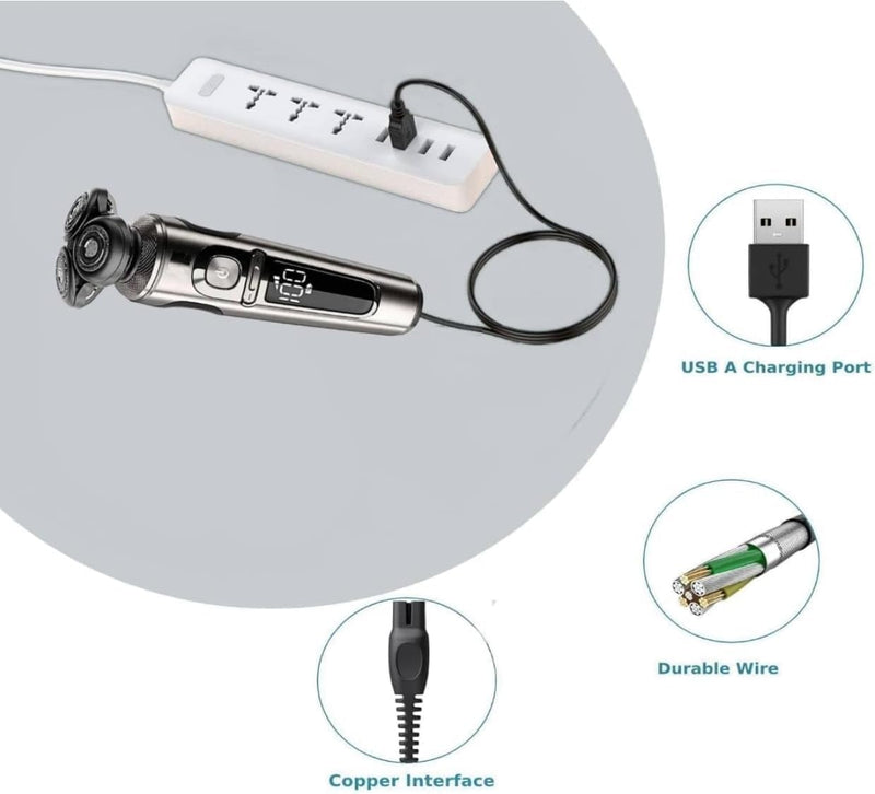 [Australia] - Replacement USB charging cable 5V charger power cable for electric shaver, compatible with Philips OneBlade Norelco QP2724/90, QP2834/70, MG5910/49, MG7910/49, MG9510/60 