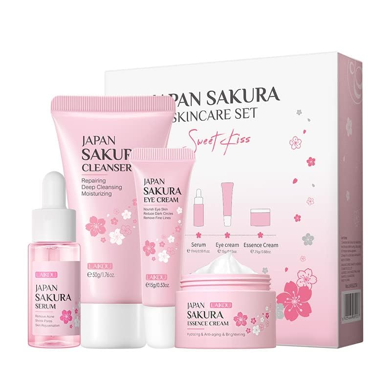 1 Pack Skin Care Set, Containing Deep Cleansing Facial Cleanser+ Hydrating Facial Cream + Skin Refining Facial Serum+Firming Eye Cream, Smoothing Fine Lines