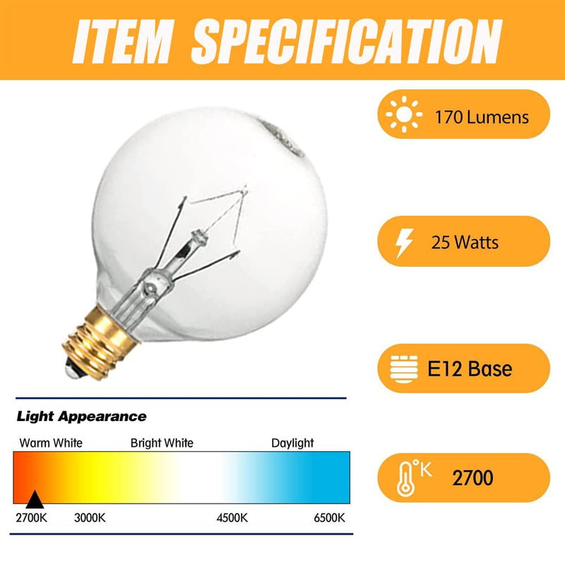 [Australia] - Wax Warmer Bulbs, 25 Watt Light Bulbs for Full Size Scentsy Warmers,G50/G16.5 Globe E12 Clear Scentsy Bulb for Candle Wax Warmer, Long Lifespan, 120 Volt (6 Pack) 