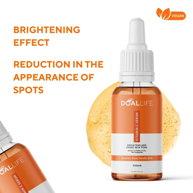 [Australia] - Vitamin C serum for the face (20%) - brightening, evening out skin tone, against skin blemishes, wrinkle reducer, contains ferulic acid and high dose of vitamin C - vegan - DOALLIFE (1) 30 ml (pack of 1) 