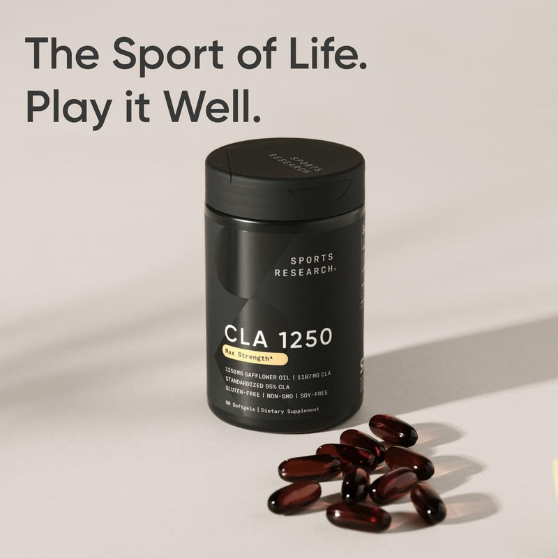[Australia] - Sports Research CLA - 1250mg with Active Conjugated Linoleic Acid for Men and Women | Non-GMO, Soy & Gluten Free - 95% (90 Softgels) 90 Count (Pack of 1) 