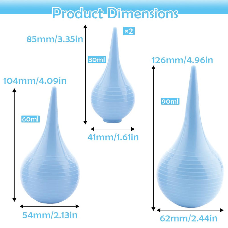 [Australia] - 4 Pack Hand Bulb Ear Syringes, Professional Soft Reusable Rubber Suction Ear Syringe Ball, Manual Fluid Suction Device Ear Washing Squeeze Bulb for Adults, Pet, 3 Sizes(30ml x 2, 60ml x 1, 90ml x 1) 